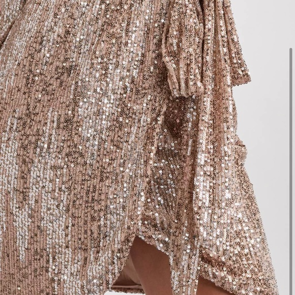 VENUS ~ Belted Sequin Wrap Dress GOLD - Picture 4 of 6